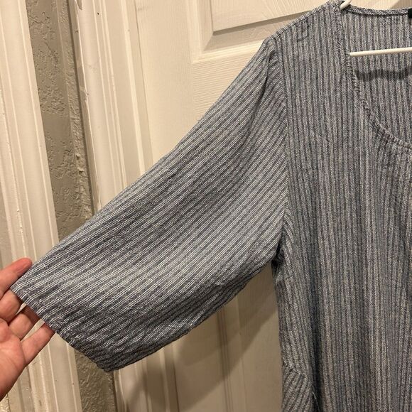 For‎ Cynthia Blue White Vertical Striped Linen Blend Lagenlook Tunic Top 2X - Picture 2 of 7